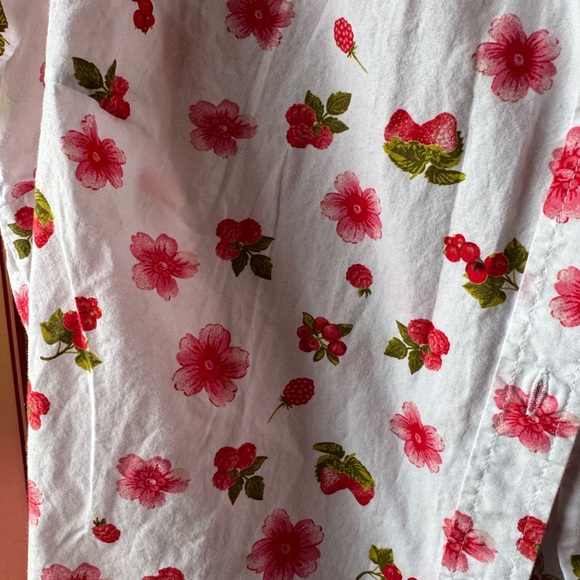 Woman Within White Button-Down Top with Pink Floral & Green Leaf Print - Picture 3 of 6